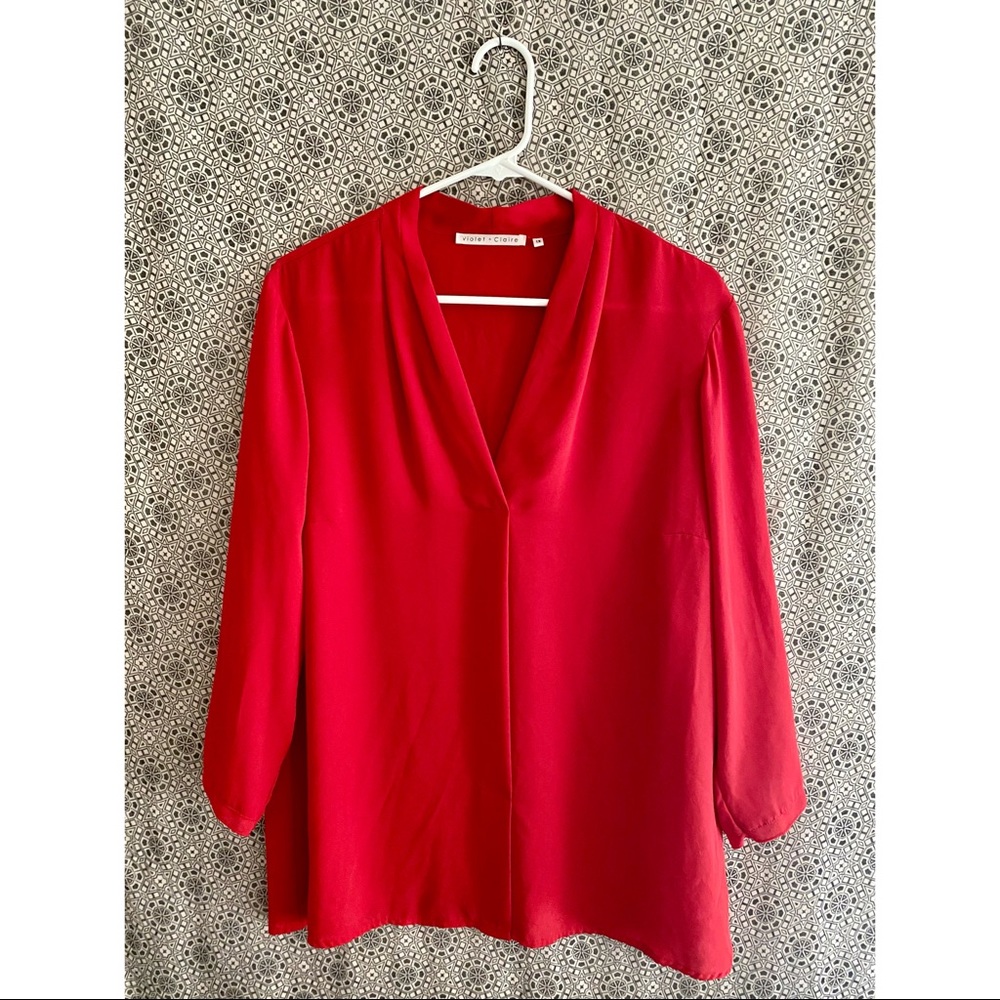Violet & Claire Women Red 3/4 Sleeve Blouse 1X Plus